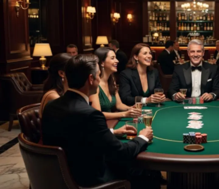 Exkluzív privát pókerbajnokság éjszakai hangulata az ElegantVenuee asztalainál.