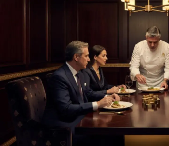 Chef's Table vacsora elegáns privát asztalnál, fine dining tálalással