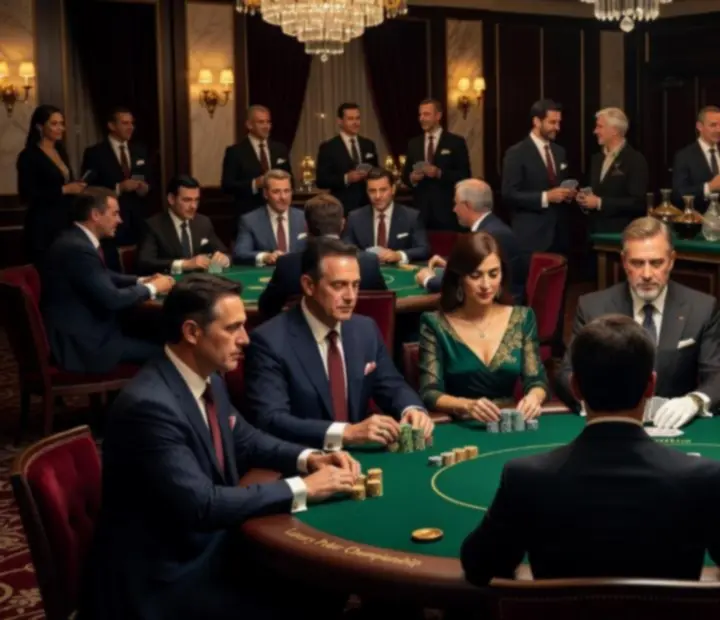 Elegáns, gyertyafényes pókerasztal fine dining fogásokkal az ElegantVenuee exkluzív termében.