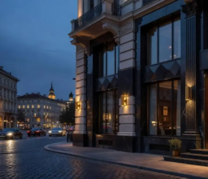 Elegáns budapesti étterem és pókerlounge esti fényben