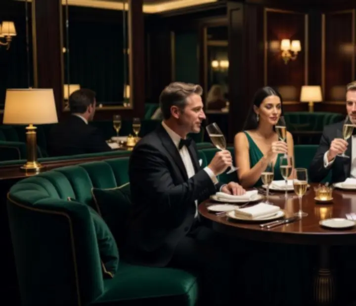 VIP tagok elegáns lounge környezetben, fine dining vacsorával és exkluzív pókerasztalokkal